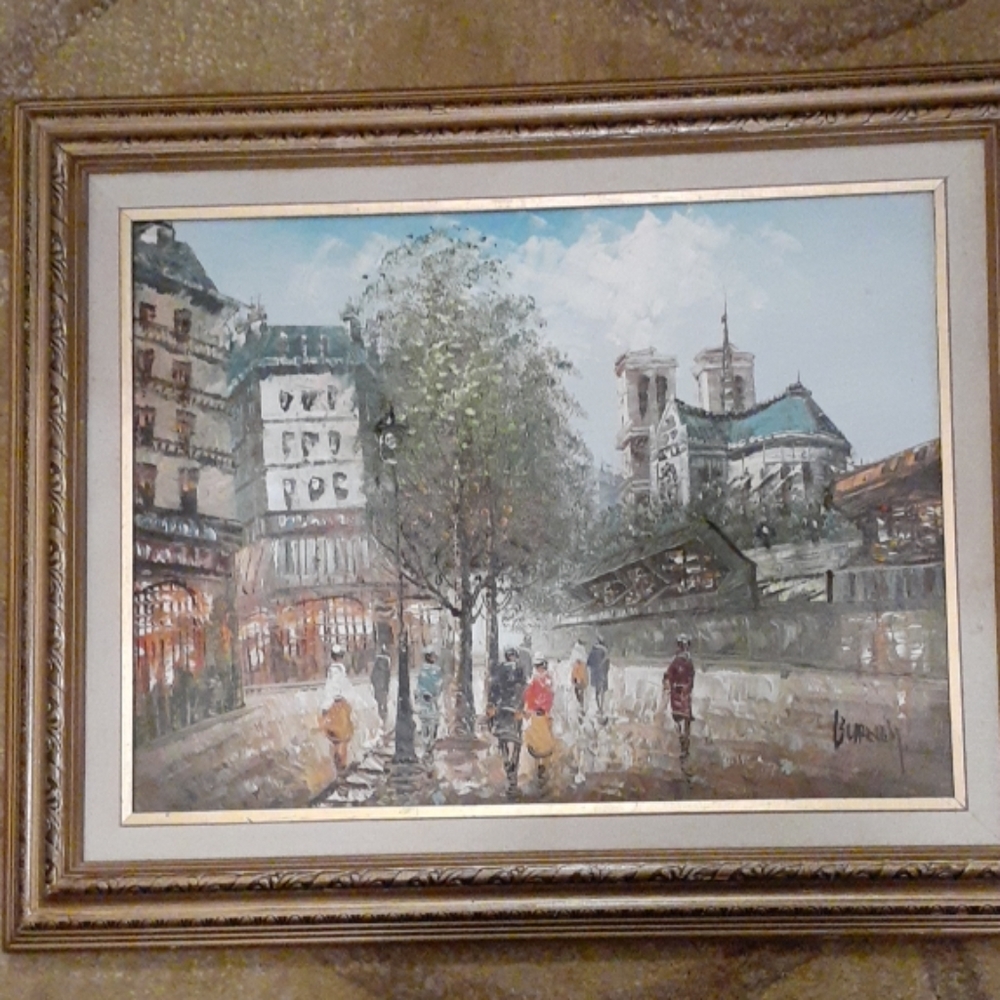 Parisian street style oil on canvas signed Burney